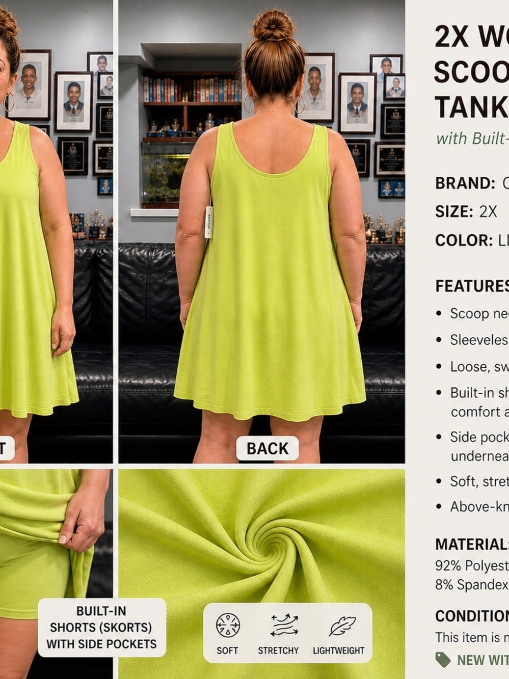 Old Navy Lime Scoop Neck Sleeveless Tank Dress with Built-In Shorts